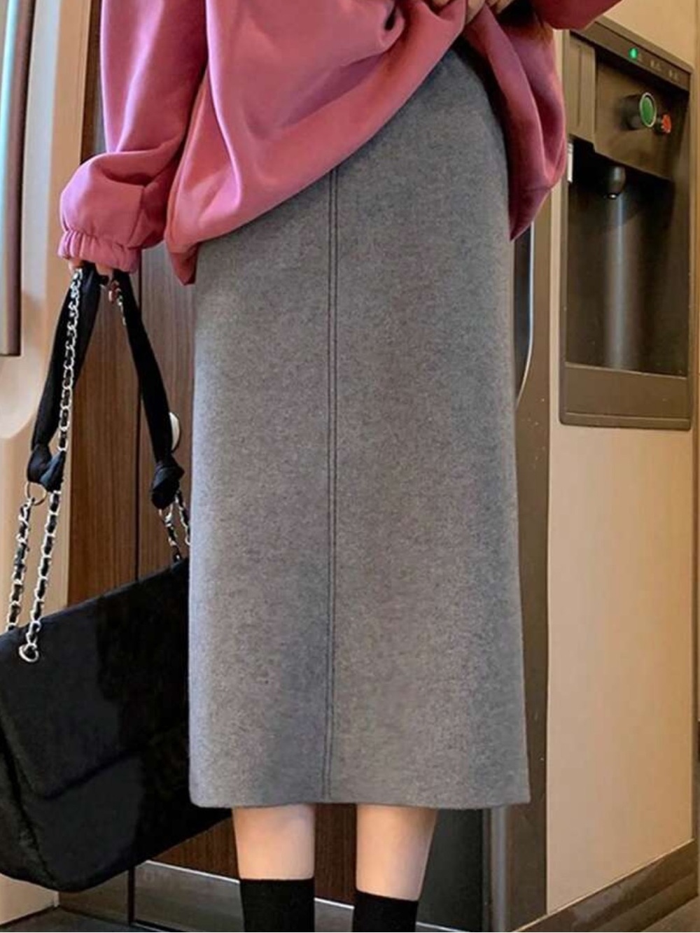 Gray Knit sweater soft Midi Skirt